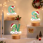 Cappello di Babbo Natale personalizzato Dinosauro iniziale Luce notturna a LED con nome e base in legno Home Decor Regalo di Natale per bambini