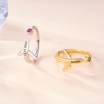 Anello aperto personalizzato con testo inciso su pietra di nascita, regalo di compleanno e di anniversario per gli amanti dei viaggi, mamma pilota e assistente di volo.