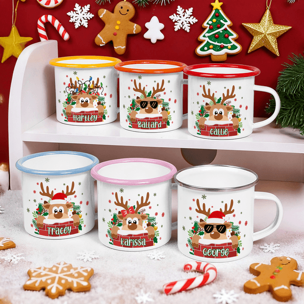 Tazza smaltata personalizzata da 12 once con nome, regalo di Natale per famiglia e bambini