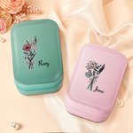 Fiore di nascita personalizzato in pelle PU LED Light Travel Jewelry Box con nome Regalo di compleanno per damigelle d'onore sorelle