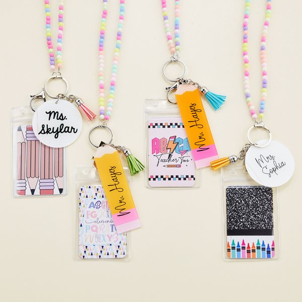 Personalized Pencil Badge Beads Lanyard Set with Name and Tassel Teachers' Day Appreciation Back to School Gift for Teachers Educators