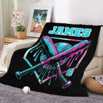 Personalized Ice Cream Dripping Baseball Bat Soft Throw Blanket with Name and Number Home Decor Birthday Christmas Gift for Kids Sports Lovers