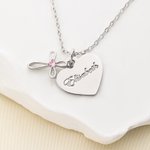 Personalizada Cruz y Piedra de Nacimiento Pedante Forma de Corazón Delicado Collar con Texto Grabado Cumpleaños Aniversario Bautizo Regalo para Niños Mujeres