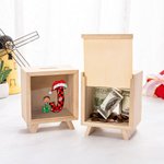 Gepersonaliseerde Cartoon Karakter op Gift Box Houten Duidelijke Spaarvarken met Kerstmuts initiële Gelukkig Kerstfeest Verjaardagscadeau voor kinderen