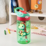 Borraccia da 475 ml personalizzata con motivo dell'unicorno o dinosauro con cannuccia in silicone e manico regalo di rientro a scuola per bambini