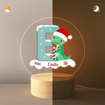 Cappello di Babbo Natale personalizzato Dinosauro iniziale Luce notturna a LED con nome e base in legno Home Decor Regalo di Natale per bambini