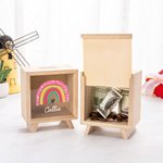 Personalized Rainbow Clear Wood Money Box Piggy Bank with Name Nursery Decor Birthday Baby Shower Gift for Kids