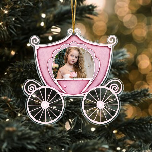 Spersonalizowany akrylowy ornament ze zdjęciem karety księżniczki z wiszącym sznurkiem do dekoracji domu Świąteczny prezent urodzinowy dla dziewczynek