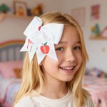 Personalized Cute Apple White Hair Bow with Grade and Initial Cute Accessories Back to School Birthday Gift for Girls
