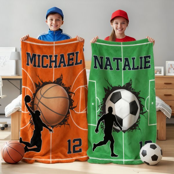 Personalized Baseball Football Basketball Soft Throw Blanket with Name and Number Home Decor Birthday Gift for Sport Lovers