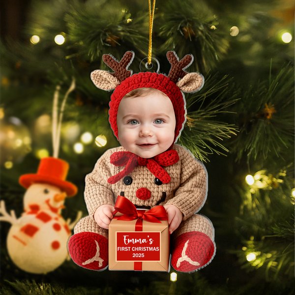 Personalized Cute Baby's Face Photo Acrylic Ornament with Name and Year Home Decoration Christmas Gift for Babies