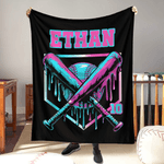 Personalized Ice Cream Dripping Baseball Bat Soft Throw Blanket with Name and Number Home Decor Birthday Christmas Gift for Kids Sports Lovers