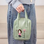 Bolso de maquillaje portátil personalizado en cuero PU con nombre flor de nacimiento y personaje animado regalo de cumpleaños para mujeres