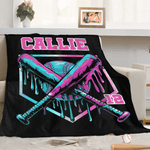 Personalized Ice Cream Dripping Baseball Bat Soft Throw Blanket with Name and Number Home Decor Birthday Christmas Gift for Kids Sports Lovers