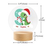 Cappello di Babbo Natale personalizzato Dinosauro iniziale Luce notturna a LED con nome e base in legno Home Decor Regalo di Natale per bambini