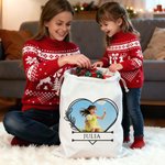 Personlig julklappspåse med dragsko och namn och foto med hjärtlinje Födelsedagspresent till pojkar Flickor