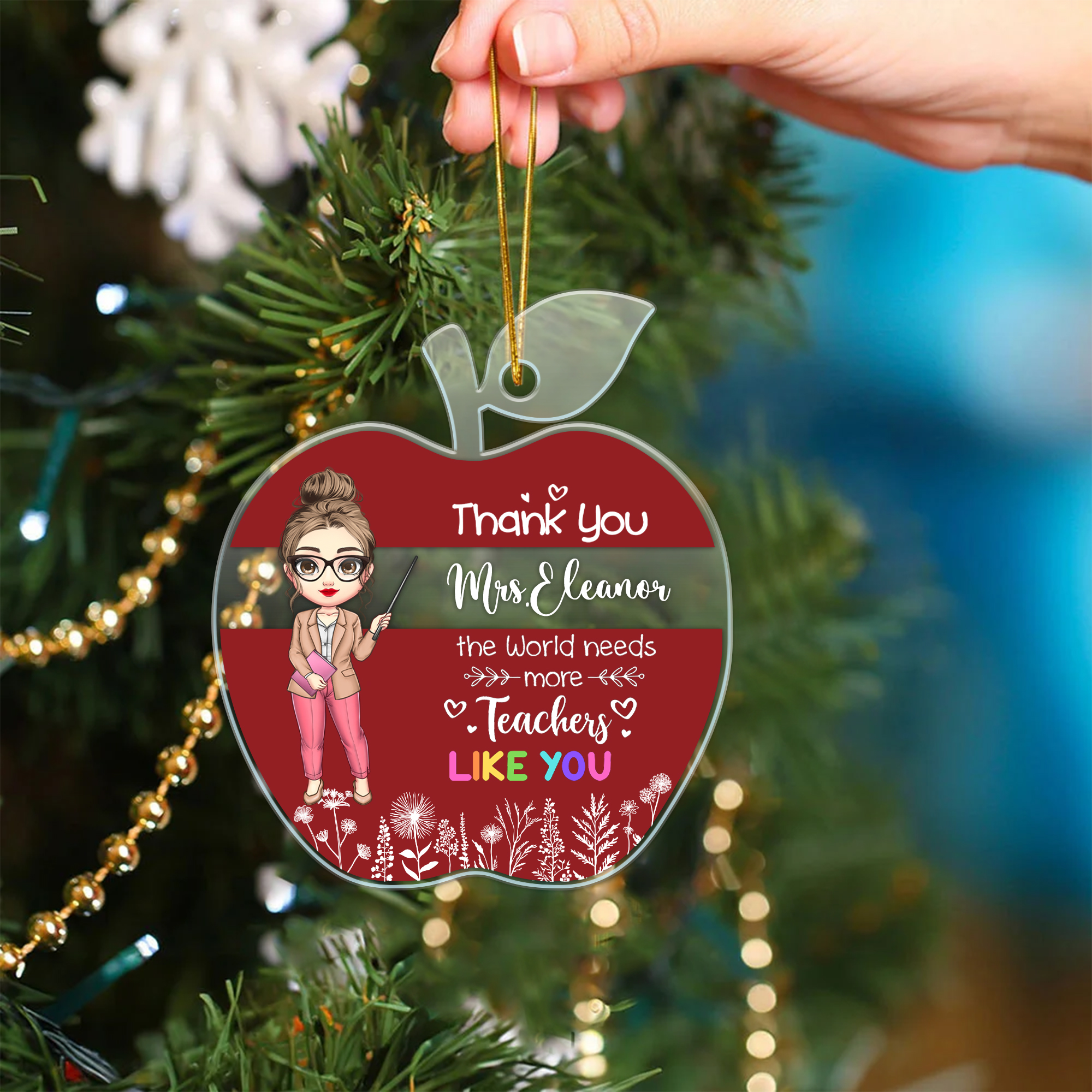 Personalisierte Cartoon Lehrer Apfel geformt Acryl Ornament mit Text Titel und Seil Wertschätzung Weihnachten Geburtstag Geschenk für Lehrer