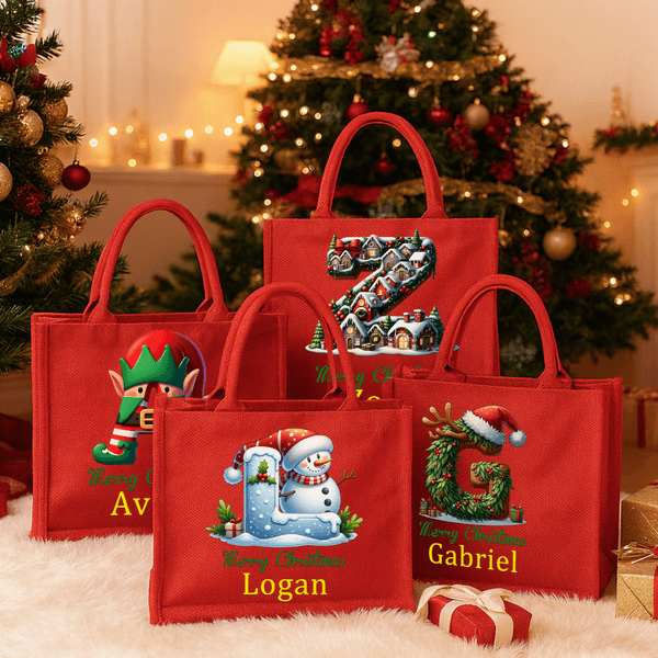 Sac en lin rouge avec nom Cadeau de fête de Noël pour la famille et les amis