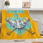 Personalized Ice Cream Dripping Baseball Soft Throw Blanket with Name and Number Home Decor Birthday Christmas Gift for Kids Sports Lovers