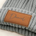 Personalised Multicolor Soft Pom-Poms Beanie Hat with Name Leather Patch from 2 Months to 5 Years Winter Daily Wear Baby Shower Gift for Baby Toddler