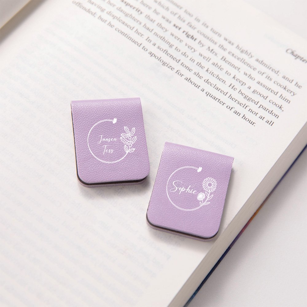 Gepersonaliseerde Geboortebloem Magnetische PU-leer Bladwijzerclip  met Naam Verjaardagscadeau voor Boekenliefhebbers en Boekenwurmen 5