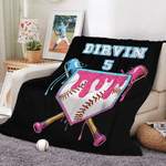 Personalized Ice Cream Dripping Baseball Soft Throw Blanket with Name and Number Home Decor Birthday Christmas Gift for Kids Sports Lovers