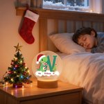 Cappello di Babbo Natale personalizzato Dinosauro iniziale Luce notturna a LED con nome e base in legno Home Decor Regalo di Natale per bambini