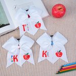 Personalized Cute Apple White Hair Bow with Grade and Initial Cute Accessories Back to School Birthday Gift for Girls