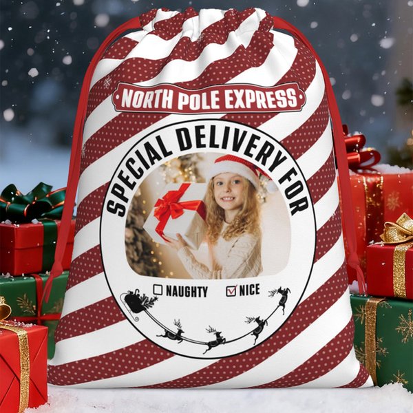 Gepersonaliseerd rendier sneeuwvlok gestreept kerstcadeau tas met foto kerstcadeau voor jongens meisjes