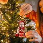 Ornement personnalisé en acrylique avec photo du visage de bébé, avec nom et année Décoration de maison Cadeau de Noël pour les bébés
