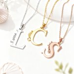 Collier personnalisé avec pendantif en forme d'initiale et nom - Style minimaliste - Cadeau anniversaire remise de diplôme pour femme