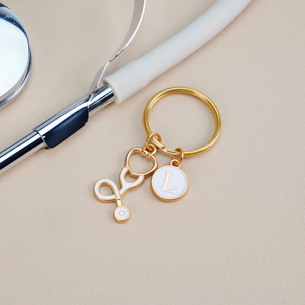 Personalised Stethoscope Design Bag Tag Keychain with Initial Charm Nurse Week Appreciation Birthday Gift for Doctor Nurse Medical Staff