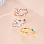 Anello aperto personalizzato con testo inciso su pietra di nascita, regalo di compleanno e di anniversario per gli amanti dei viaggi, mamma pilota e assistente di volo.