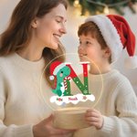 Cappello di Babbo Natale personalizzato Dinosauro iniziale Luce notturna a LED con nome e base in legno Home Decor Regalo di Natale per bambini