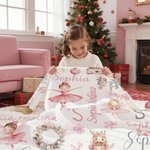 Personalised Pink Ballet Girl Christmas Tree Soft Throw Blanket with Name and Initial Home Decor Christmas Birthday Baby Shower Gift for Little Girl
