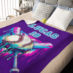 Personalized Ice Cream Dripping Baseball Soft Throw Blanket with Name and Number Home Decor Birthday Christmas Gift for Kids Sports Lovers
