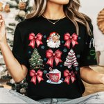 Personnalisé Père Noël Flocon de neige noeud Arbre de Noël T-shirt Multicolore Sweatshirt avec nom Cadeau de Noël pour femmes