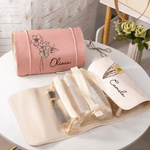 Personalisierte Geburt Blume zierlich PU Leder Kosmetiktasche mit Namen Reise Essentials täglichen Gebrauch Geburtstag Geschenk für Frauen