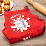 Set de delantal y gorro de cocinero personalizado en algodón con nombre y diseño de unicornio regalo de cumpleaños para niños