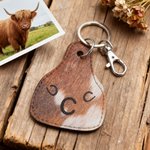 Personalized Western Cowboy Brown Fur Texture Print Keychain with Name and Initial Daily Use Birthday Graduate Gift for Farmers Highland Cow Lovers