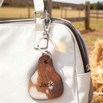 Personalized Western Cowboy Brown Fur Texture Print Keychain with Name and Initial Daily Use Birthday Graduate Gift for Farmers Highland Cow Lovers