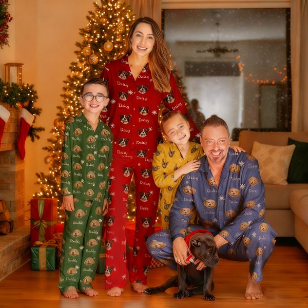 Henkilökohtainen 1-5 Pet Valokuvat Monivärinen pehmeä pitkähihainen pyjama Matching Set nimet syntymäpäivä joululahja lapsille perheelle