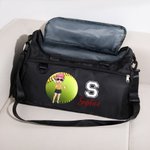 Bolsa de viaje grande impermeable personalizada con nombre e inicial de personaje de baloncesto de dibujos animados regalo de cumpleaños para mamá amante de los deportes