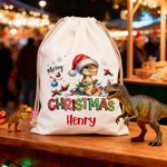 Personliga lyktor Tomteluva Dinosaurie Stor Canvas Presentpåse med dragsko och namn Julklapp till familj och vänner