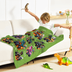 Spersonalizowany miękki koc do rzucania z imieniem i nazwiskiem Dinosaur Truck Adventure Design Dekoracja domu Świąteczny prezent urodzinowy dla dzieci Miłośnicy ciężarówek z dinozaurami