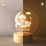 Personalised Moon Cloud Baby Acrylic LED Night Light with Name and Wooden Base Nursery Decor Anniversary Birthday Gift for Boys Girls