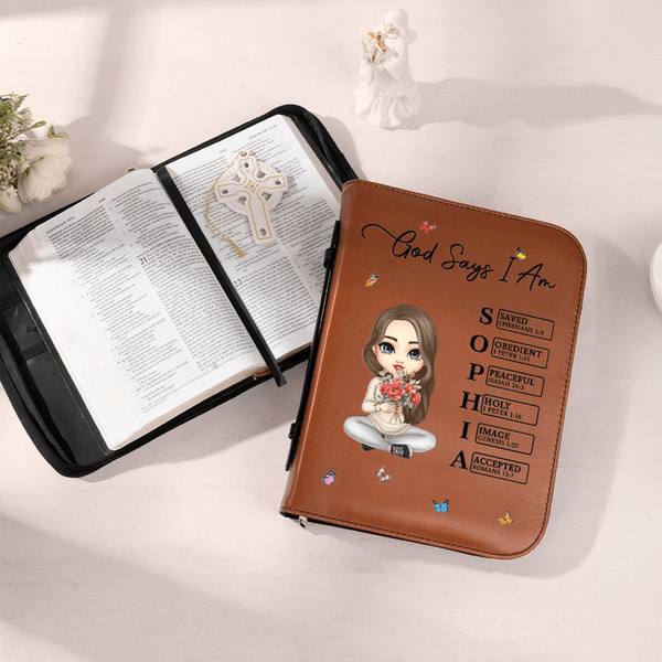 Gepersonaliseerd boekomslag van PU leer met naam en bijbelvers verjaardag kerstcadeau voor christenen vrouwen
