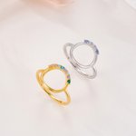 Personalised 1-10 Family Birthstones Reunion Circle Women Ring Dainty Jewellery Mother's Day Anniversary Gift for Mom Grandma