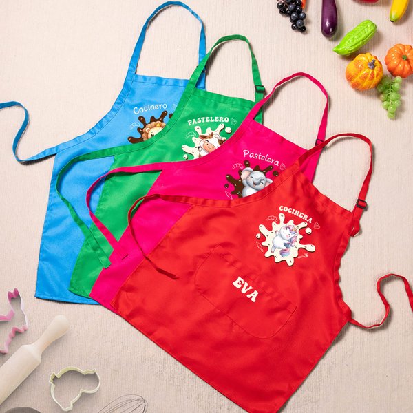 Set de delantal y gorro de cocinero personalizado en algodón con nombre y diseño de unicornio regalo de cumpleaños para niños