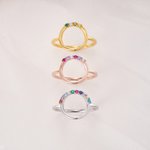 Personalised 1-10 Family Birthstones Reunion Circle Women Ring Dainty Jewellery Mother's Day Anniversary Gift for Mom Grandma